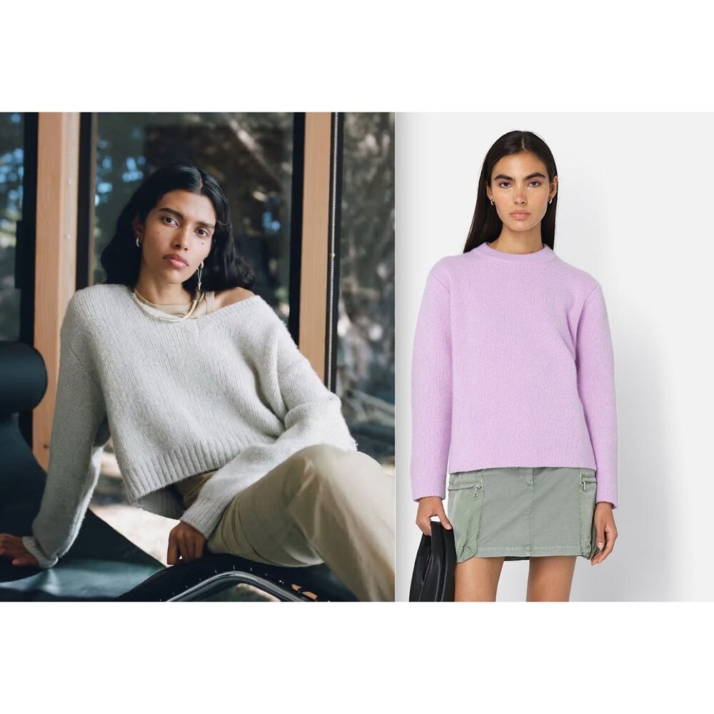 JOHN ELLIOTT Foggy Wool Cashmere Cropped V Neck Sweater Sz 1 Small Lavender